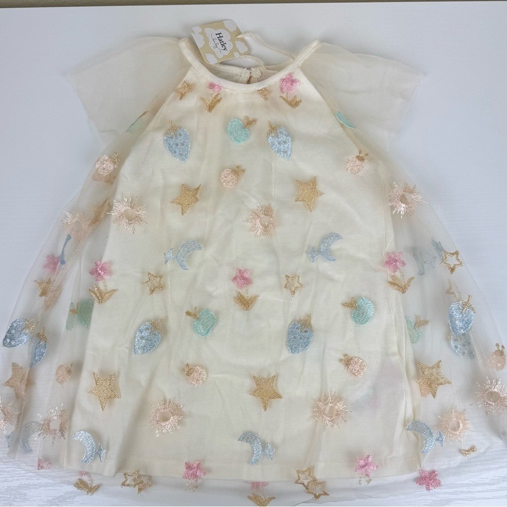 Hatley Baby Star & Fruit Tulle Whimsy Dress with Sheer Sleeves. NWT. Size 18-24